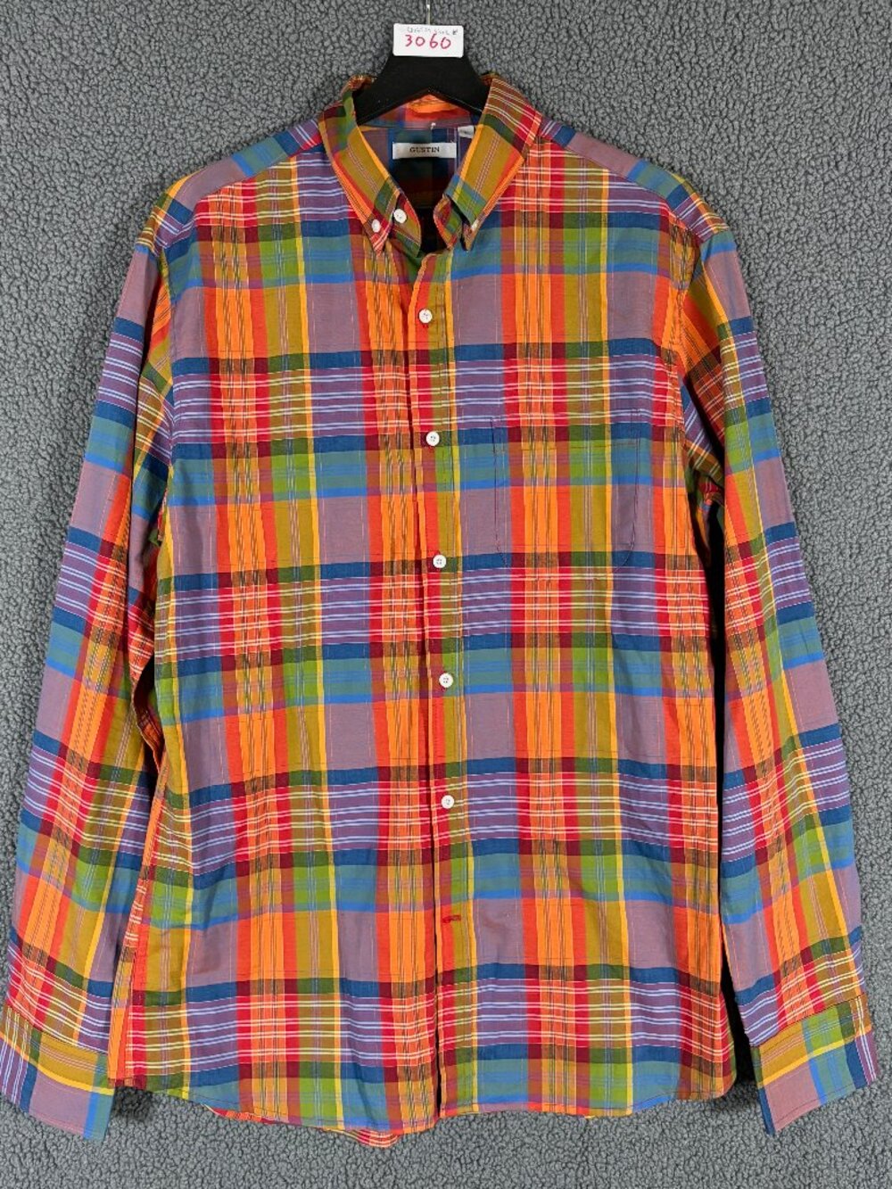 Gustin Madras Check Colorful Button Down Shirt - Men's Size XL - Multicolor